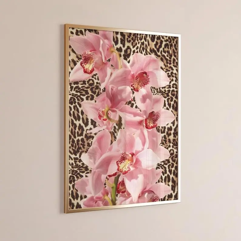 Leopard Wild Flower Wall Art Decor Poster Print Cheetah Art Dopamine Digital Download1