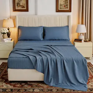 CANSUNCH 4-Piece Satin Jacquard Bedding Set - 16" Deep Pocket Fitted Sheet, Flat Sheet, 2 Pillowcases, Soft Microfiber, Luxury Hotel-Quality, Wrinkle-Resistant, Fade-Resistant, All-Season Satin Linens, Bedding Sets, Satin Bed Sheets