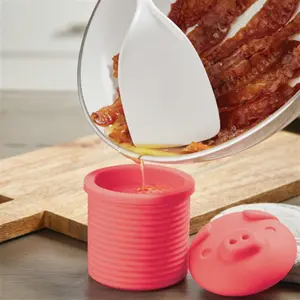 Pig Oil Mesh Strainer Holder Storage,Piggy Oil Can Kitchen Tool Lard Storage Tank With Lid Cute Silicone Grease Storage Grease Separation Filter Utensils