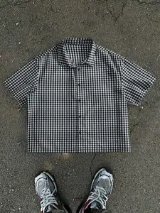 Men's Loose-Fitting British Style Plaid Checkered Short Sleeve Shirt, Casual Streetwear Top, Perfect Gift for Him Classic Menswear Checked, Casual Clothes