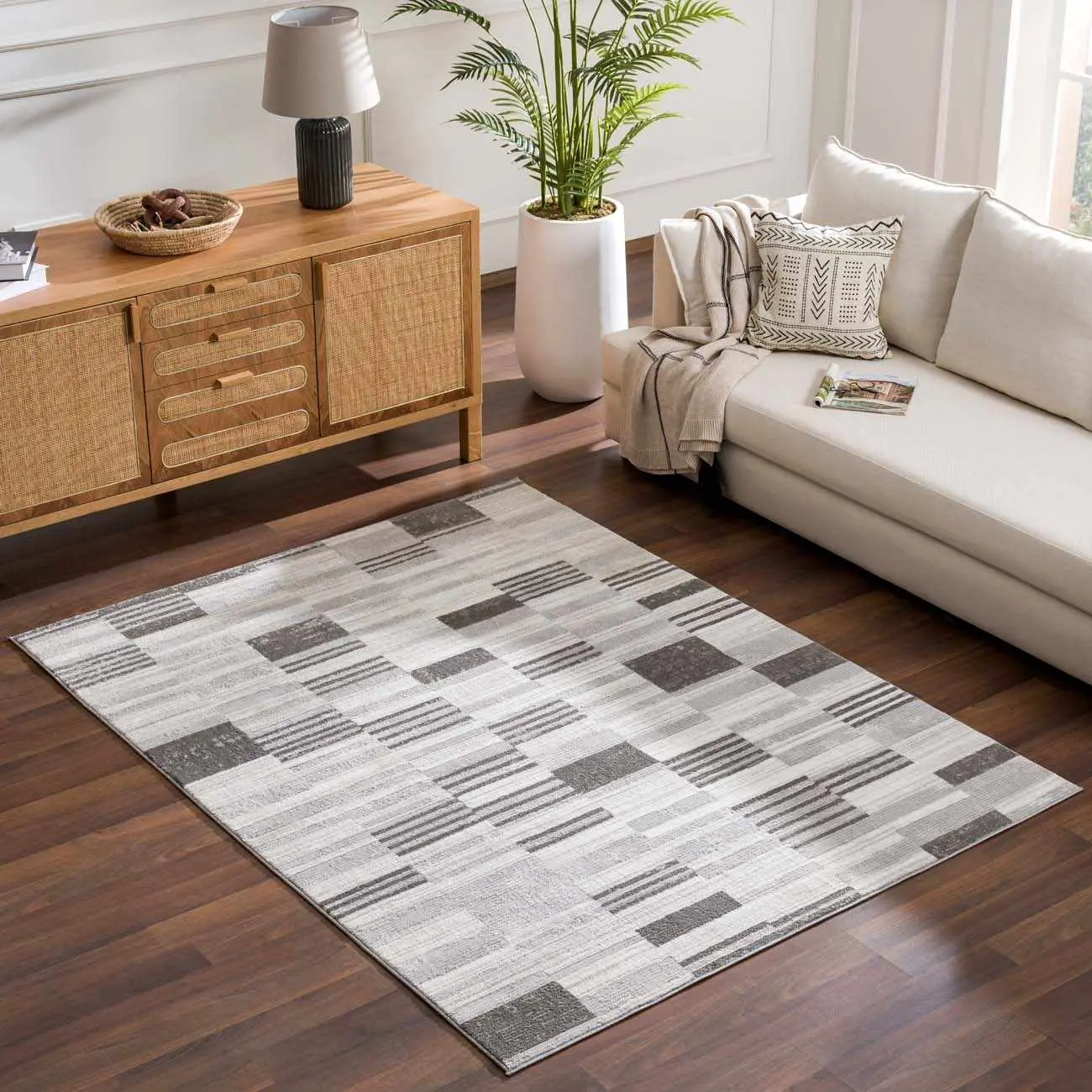Bronka Broken-Striped Area Rug, Flat Woven Stripes Design, Hand Wash Compatible for Home Living Spaces