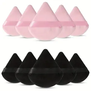 10-pack Reusable Triangular Powder Puffs Soft Plush Sponge Flocked for Face Powder Makeup Cosmetics Mini Beauty Puff Pink & Black Options