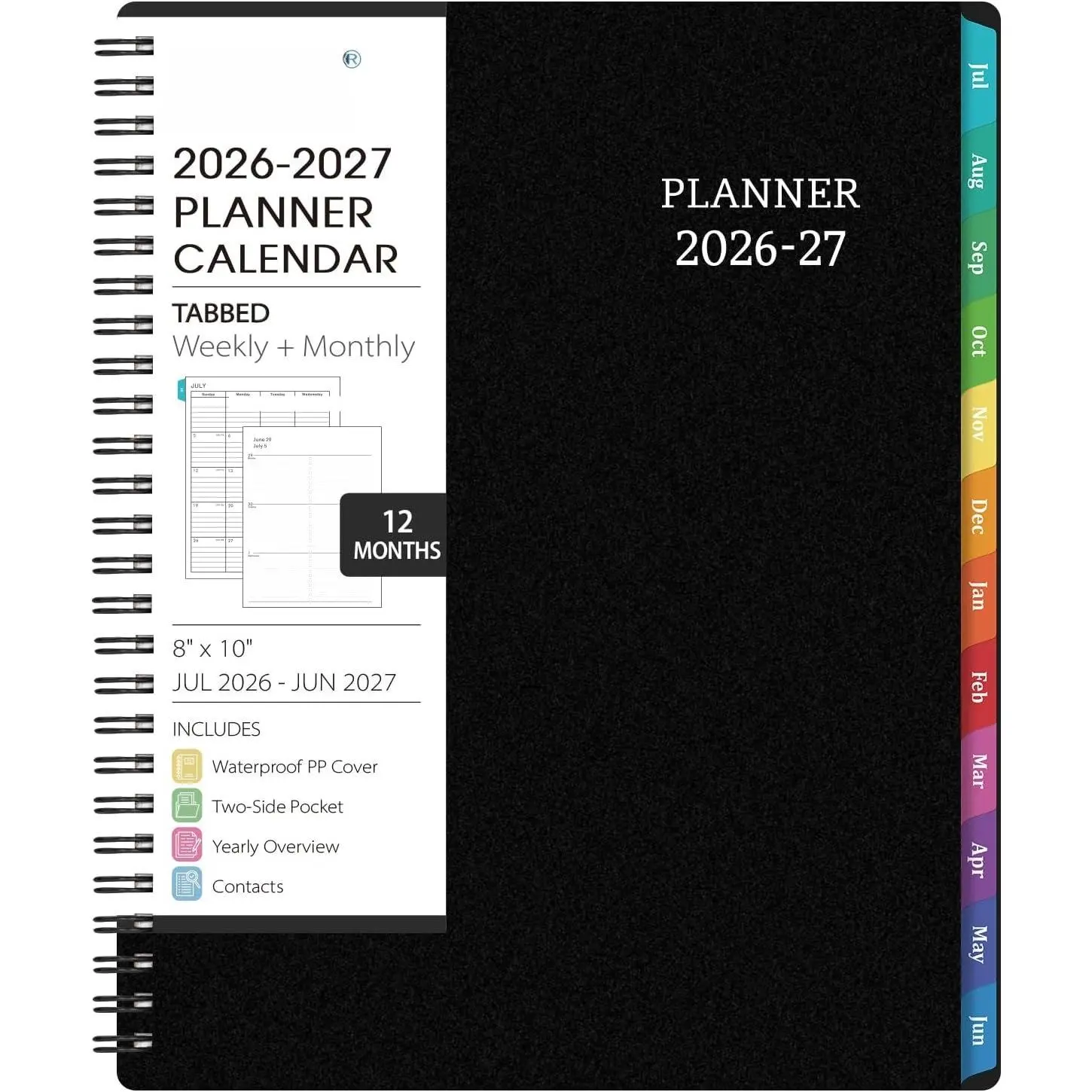 Planner 2026-2027 - Academic Planner 2026-2027 Weekly and Monthly from Jul. 2026 - Jun. 2027, 8" x 10", Wirebound, 12 Monthly Tabs, Flexible PP Cover, Suitable for School & Office, Enterprise