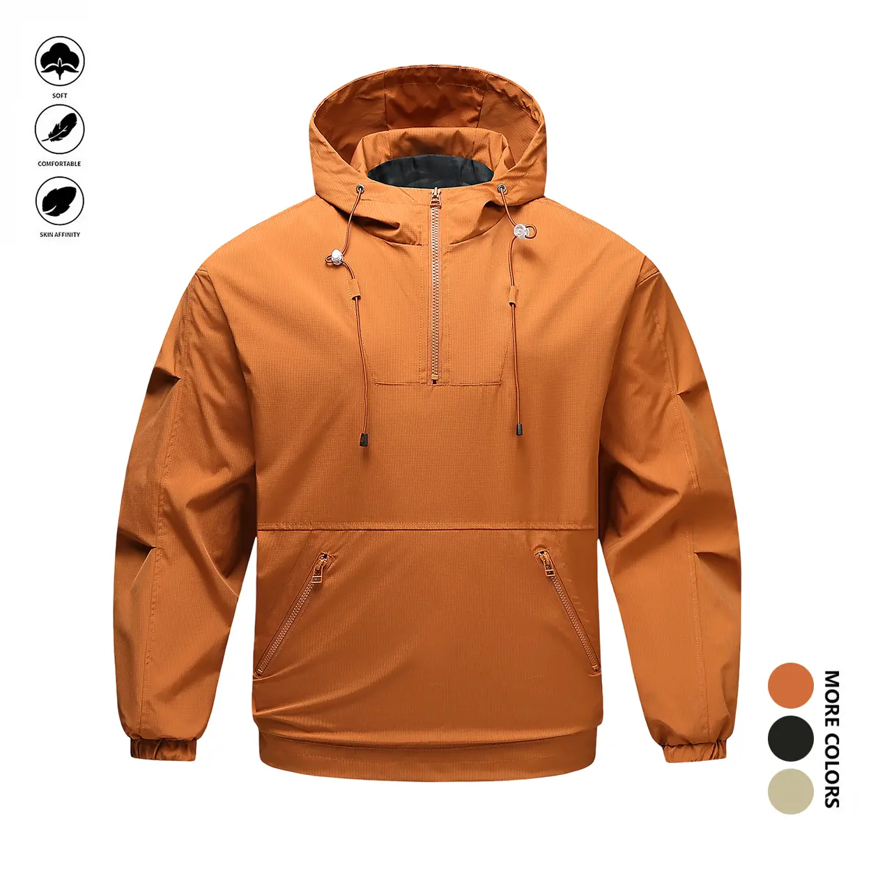Men's Color-Block Windbreaker Jacket, Lightweight Pullover Hoodie with Drop Shoulders and Chain Detail, Waterproof for Outdoor Hiking, Loose-Fit, Hiking / Light Outdoor, Casual, Hoodie/Jumper