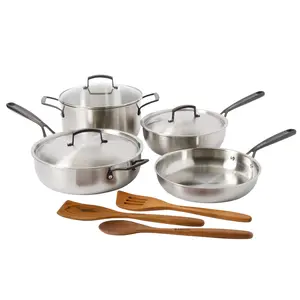 Babish 10-Piece Professional Tri-Ply Non-Toxic Pots and Pans Cookware Set – Durable, Even Heat Distribution