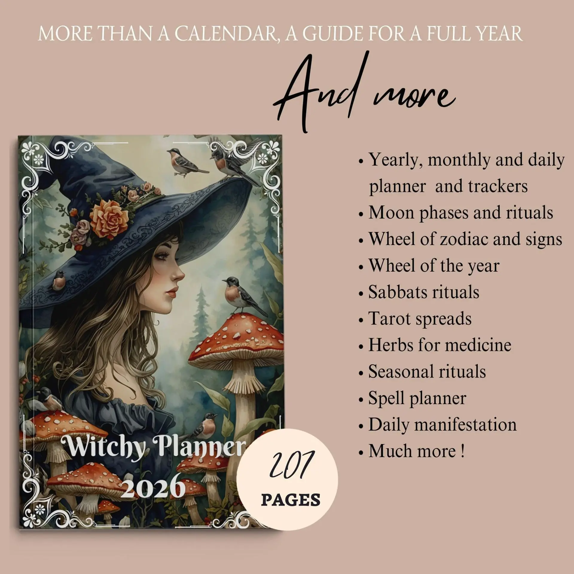 2026 Witchy Magic Journal Notebook, Daily Schedule Planner, Magical Diary for Women, Organize Your Life with Charm, Perfect Gift Idea