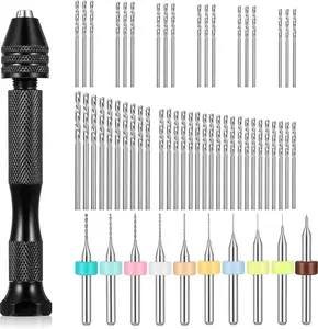 Hand Drill Bits Set with Pin Vise - 59 Pcs Micro Drill Bits Set Including 48 Twist Drills and 10 PCB Mini Bit for Resin Polymer Clay Wood DIY Jewelry Making