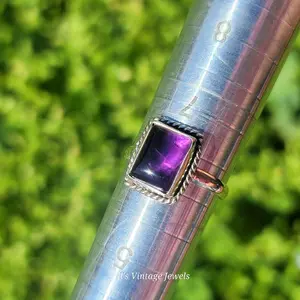 Natural Amethyst Stone Ring. Sterling Silver. Size 6