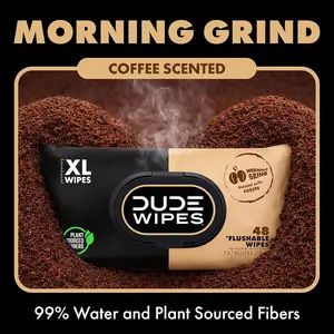 Wipes Morning Grind Flushable Wipes - Coffee Scented Extra-Large Adult Wet Wipes - 6 Pack (288 Count) - Infused with Coffee Oil, Vitamin E, and Aloe - Septic and Sewer Safe Toilet Tissue Napkin