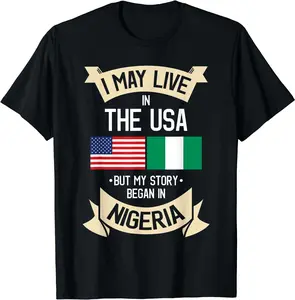 100% Cotton Top Nigeria American Flag USA Nigerian Roots Gifts T-Shirt