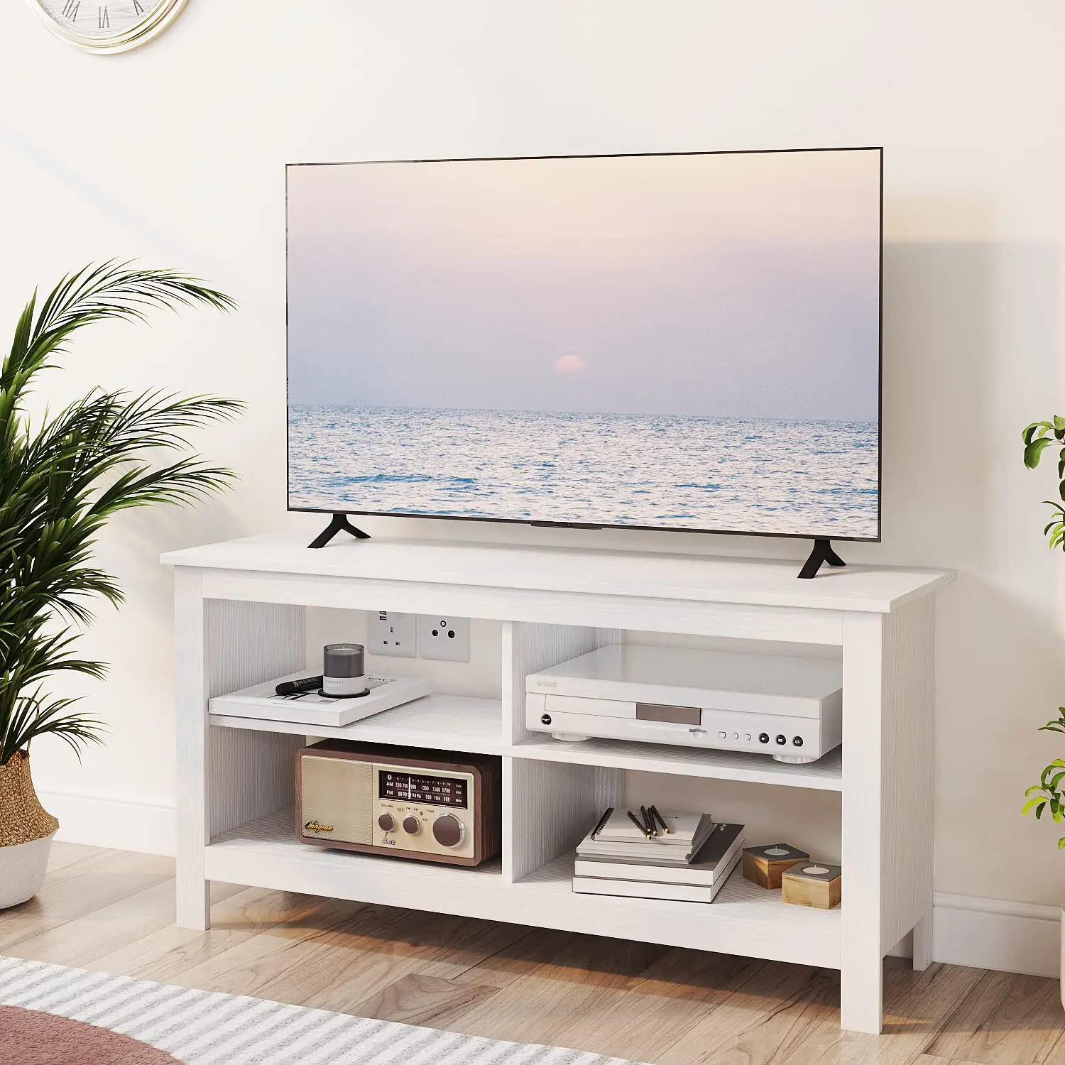 TV Stand, Entertainment Center Television Stands Cabinet with 4 Open Shelves TV Media Console Table for TVs up to 50 Inches for Living Room Bedroom Tv Cart