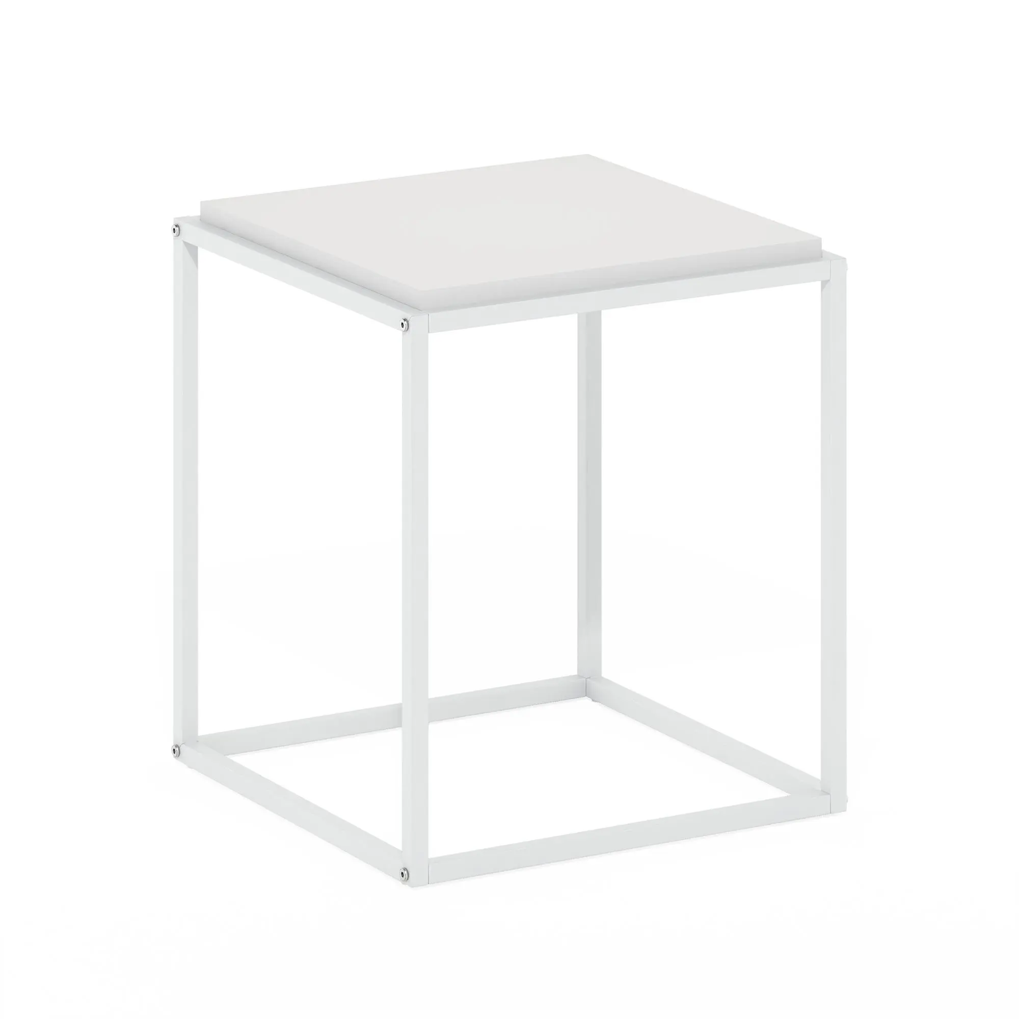 MORETTI Solid White Cube-Shaped End Table - 1-Tier Storage, Metal Frame, Stackable Design for Bedrooms, Small Spaces, Cube-Shaped End Tables