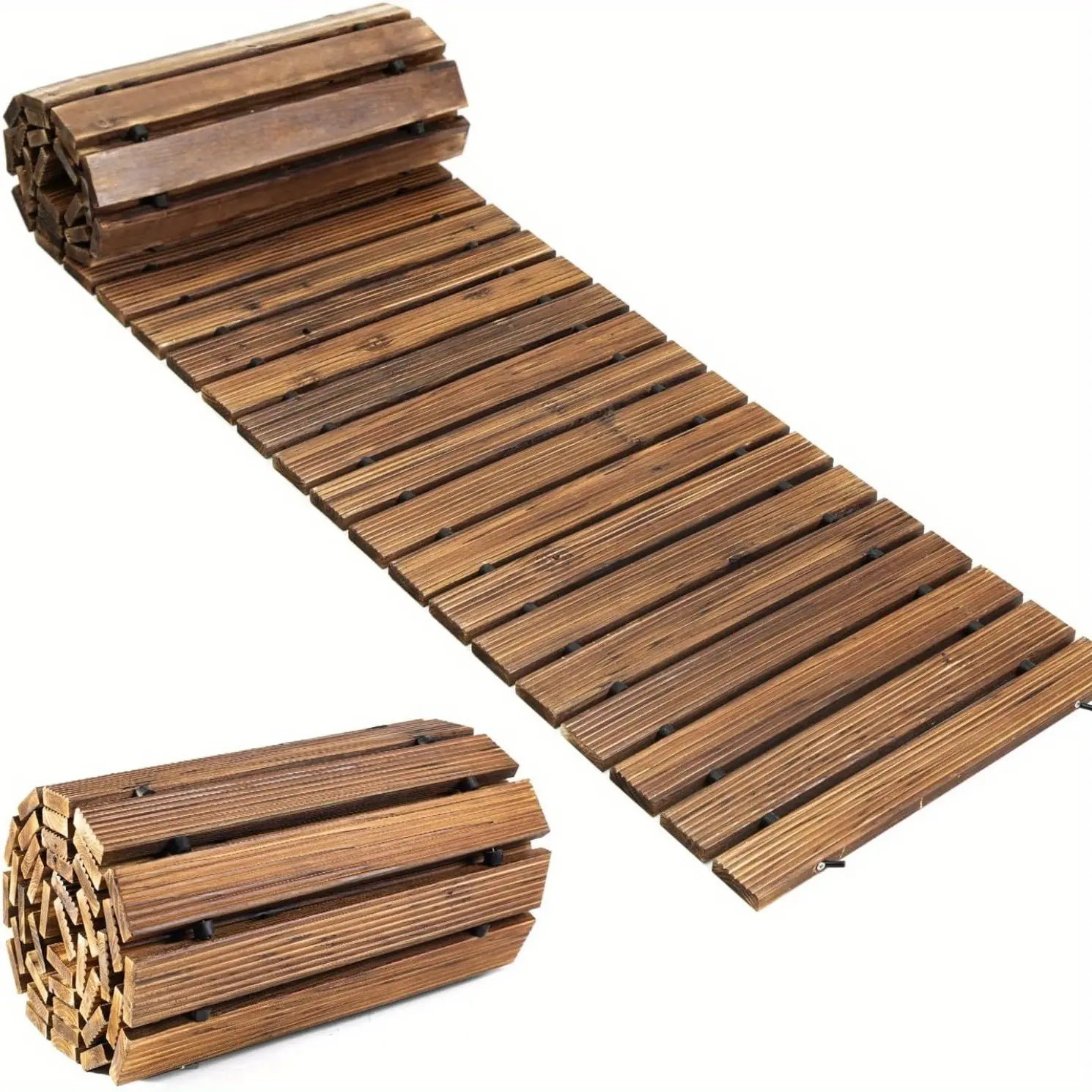 PIYPIY, 3FT/6FT/8FT/10FT/12FT/14FT/16FT Wooden Garden Pathway, Outdoor Roll Out Decorative Garden Walkway, Weather-Resistant Non-Slip Hardwood Pathway for Garden, Backyard, Beach, Wedding Party Pathways(Dark Brown)