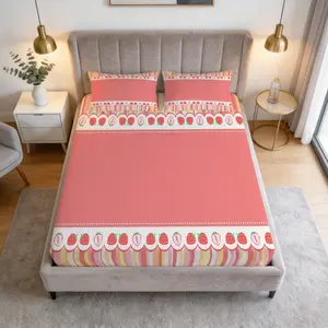 3-Piece Macaron Color Striped Pattern Fitted Sheet Set, Including 1 Flat Sheet And 2 Pillowcases, Comfortable Bedding, Non-Slip Dust Cover, Suitable For Bedrooms And Guest Rooms