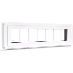 Vinyl Transom Window, 10" x 48" Double Pane Household Fixed Window with Grids and Tempered Glass for House, Above Doors, Garage, Hallways(White)