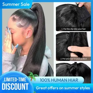 Asteria Hair Ponytail Style Human Hair Ponytail Extension Easy Clip-in Velcro Ponytail 250% Density #Summervibes