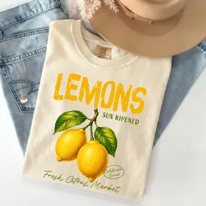 Vintage Lemons Graphic TShirt, Fresh Citrus Summer Tee, Fruit Summer Unisex Shirt, Cute Fruit Lover Gift, Casual Cotton Top