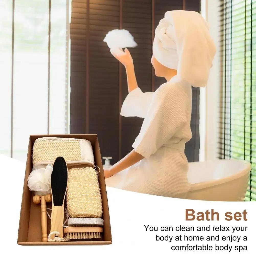 Seven-piece bath set including a bath towel, bath brush, foot stone, jute bath flower, gift box for holidays, Spa Set