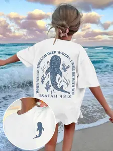 Women's Shark Print Round Neck Tee, Fashion Casual Crew Neck T-Shirt for Daily Holiday Vacation Outdoor Wear, Ladies Clothes for Summer, Top