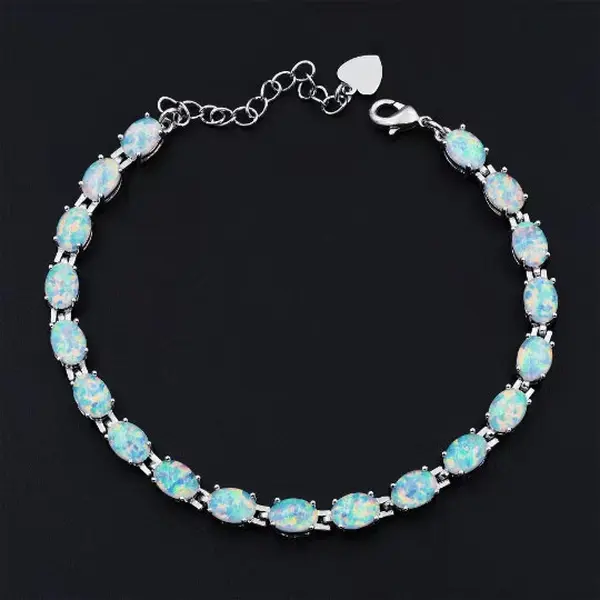 925 Ethiopian White Opal Tennis Bracelet, Oval Black Opals, Trending Bracelet, Etsy Finds - Tiktok Shop Finds - Black Opal - October Birthstone - Gift for Her