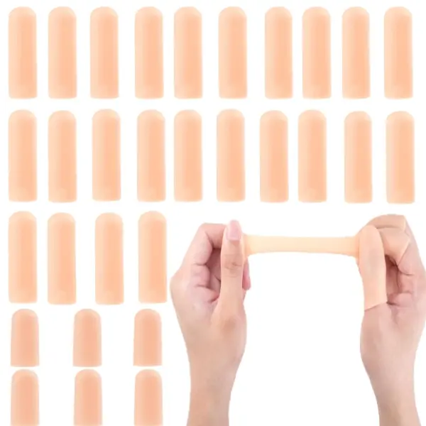30 PCS Gel Finger Cots for Thumbs,2 Sizes Silicone Finger Caps,Rubber Finger Protector Covers,Soft Finger Covers for Cuts, Fingertip Protector for Embroidery, Arthritis,Cracking,Peeling,Hangnail,Callus and Pain Relief
