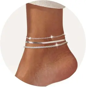 TEWIKY Dainty Layered Waterproof Anklet Adjustable Womens Anklet Set Stackable Figaro Beaded Cuban Link Anklets Beach For Women For Summer For Mother’s Day Gift Jewelry