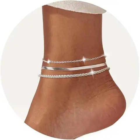 TEWIKY Dainty Layered Waterproof Anklet Adjustable Womens Anklet Set Stackable Figaro Beaded Cuban Link Anklets Beach For Women For Summer Gift Jewelry