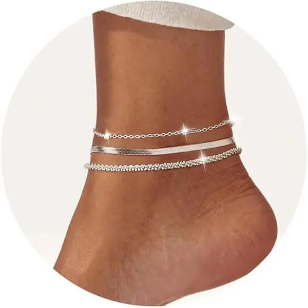 TEWIKY Dainty Layered Waterproof Anklet Adjustable Womens Anklet Set Stackable Figaro Beaded Cuban Link Anklets Beach For Women For Summer Gift Jewelry