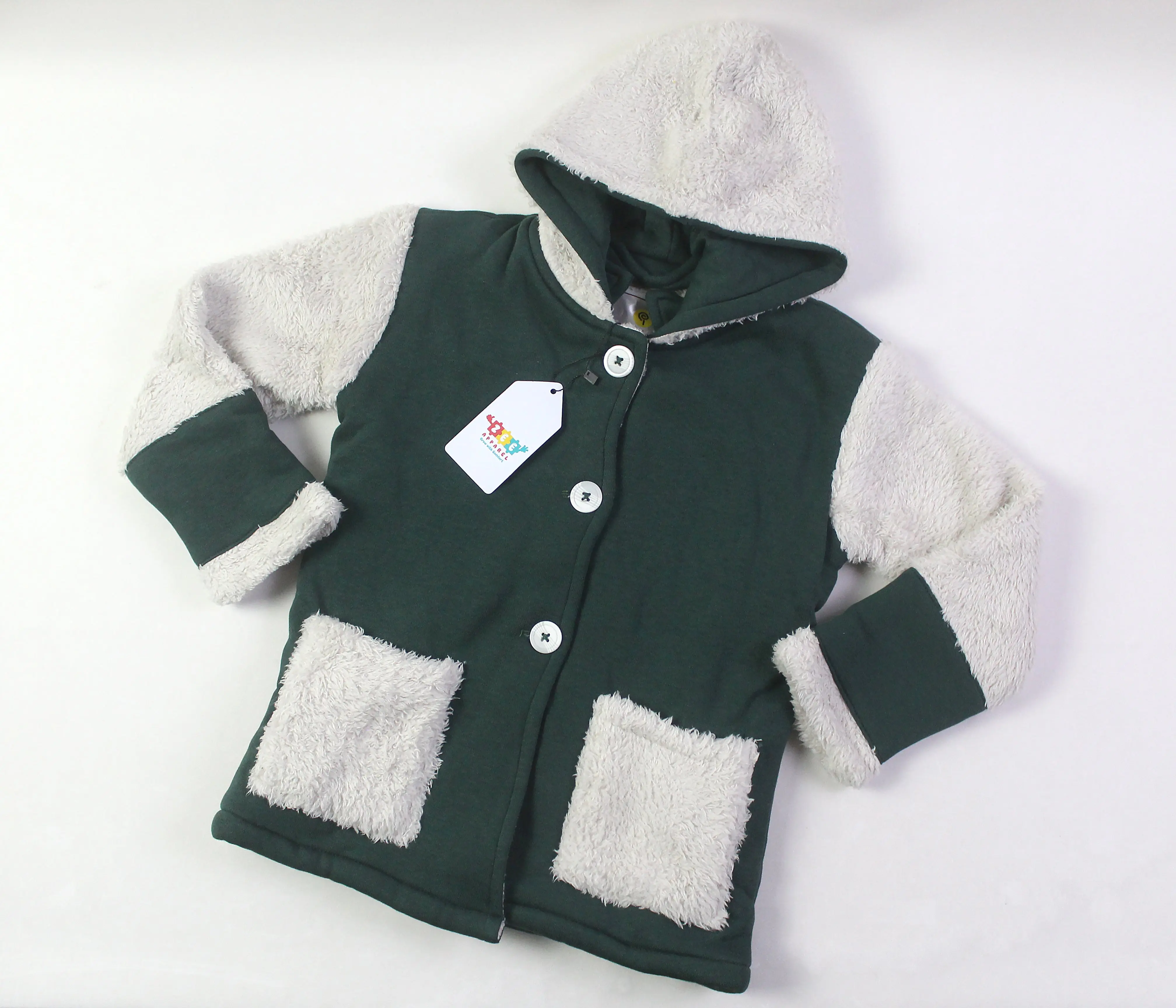 Zee Apparel Green Long Coat With Fur for Boys 1-12 Years Soft Fleece Fabric 2 Front Pockets World Class Finishing