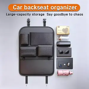 Car Backseat Organizer Storage Bag - Multi-Pocket Lattice Pouch with Cup Holder, Tissue Box, Tablet Slot, Dirt-Resistant Wearproof Interior Accessory, Universal Fit for Cars, SUVs, Trucks, Vans, Minivans, Road Trip Family Organization Tool