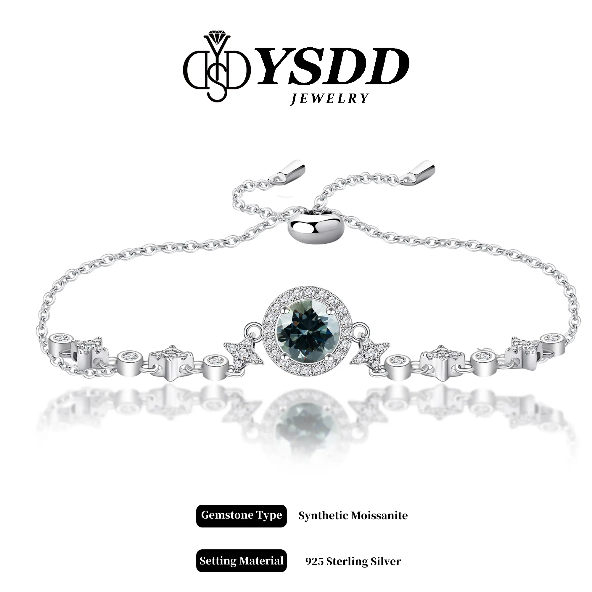 【#287 Starry Halo 】DIY Colors 1CT Round Halo Moissanite Slider Bracelet in 925 Sterling Silver 【#287 Starry Halo 】DIY Colors 1CT Round Halo Moissanite Slider Bracelet in 925 Sterling Silver