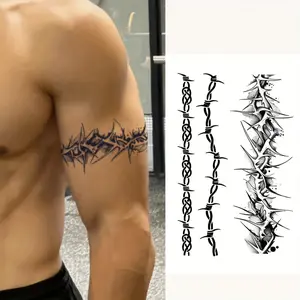 Waterproof Temporary Tattoo Sleeve with Thorns and Chains Design Realistic Non-Reflective Fake Tattoo for Arms and Legs Lasting 1-2 Weeks