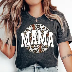 Trendy Leopard Print Baseball Mama T-Shirt, Game Day, Cute Sports Mom Apparel, Gift For Fans, Unisex, Mother's Day, Crewneck, Short Sleeve, Cotton, Comfortable, Streetwear
