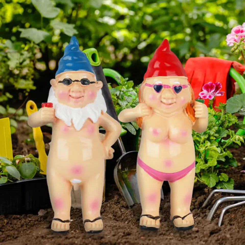 2 PCS Naked Gnomes Statues, 4.7 Inch Naughty Garden Gnome Funny Statue For Home