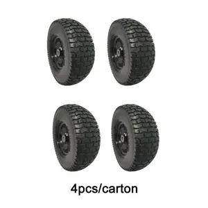 (4-Pack) 13x5.00-6 Flat Free Tire and Wheel Assemblies - Compatible for 13x5-6 Solid Rubbe Riding Lawn Mower Wheels and Tires - With 3" Centered Hub and 3/4" Bushings (Extra 5/8" Bushings)