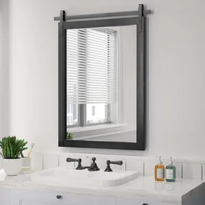 Black farmhouse mirror for wall 22x30inch wood framed rectangle bathroom mirrors for vanity barn door style mirrors wall mounted dresser decor mirror living room bedroom vertical