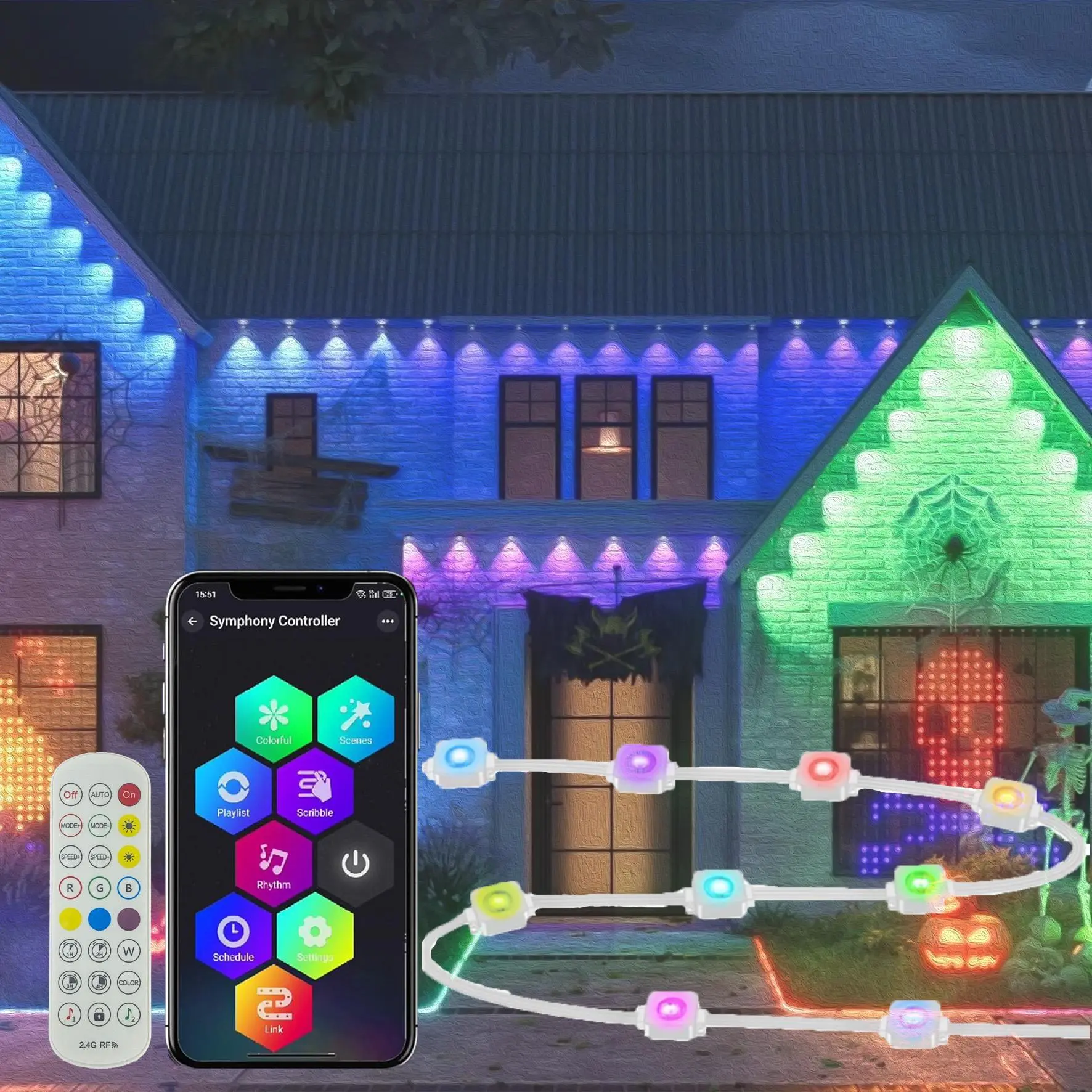 50FT/100FT DIY Outdoor Light, 1 Count APP/Voice/Remote Controlled RGBIC Smart Eaves Light, IP67 Waterproof, Rgb changing, Vibrant Rgb Lighting, Outdoor Lighting on House Roofs for Christmas, Holidays & House Party, Gift, Garden Decor, Led Lights Strips