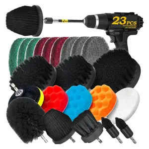 23-Piece Drill Brush Attachment Set – Black Power Scrubber with Extended Reach, Scrub Pads & Sponge for All-Purpose Cleaning