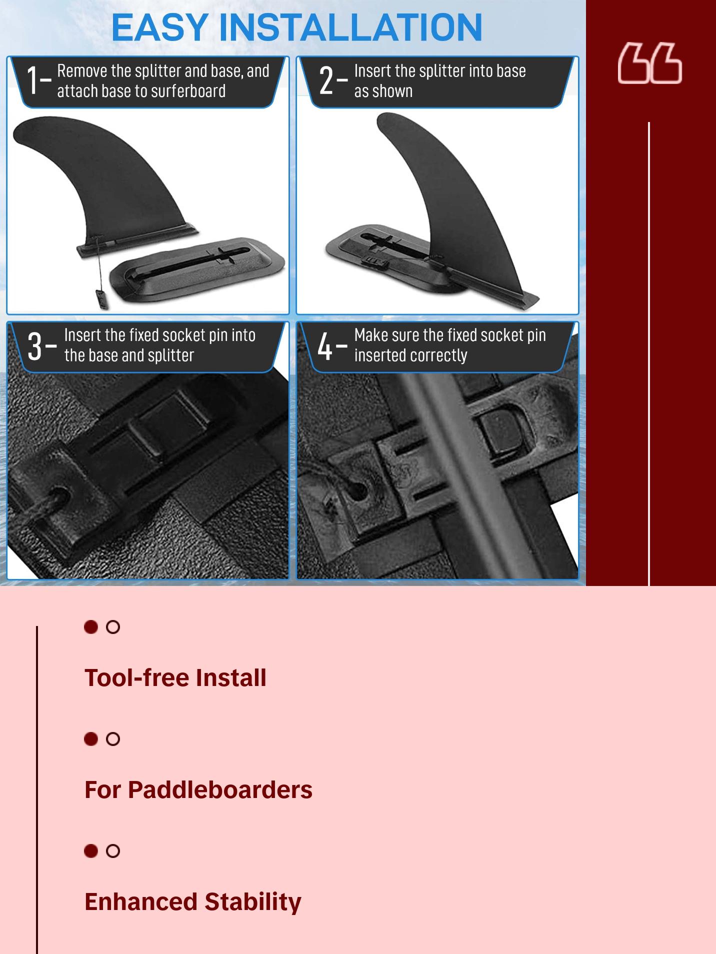 9" Aquamar Universal Paddle Board Fin - Detachable Reinforced Fiberglass- Stand Up Paddleboard Fin Replacement, Quick Release Longboard Center Inflatable Paddle Board Fin, No-Tool Installation, Improves Stability - Ideal for Beginners and Pros