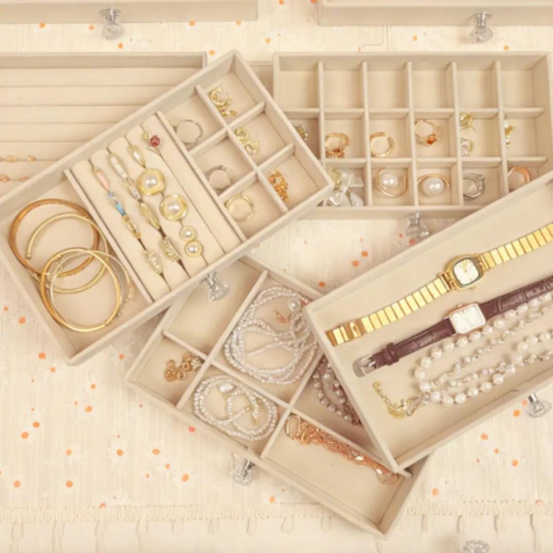 Acrylic Jewelry Organizer Box 5 Drawers Clear Velvet Lined Storage Case with Stackable Design Removable Dividers Tangle Free for Earrings Necklaces Rings Bracelets Vanity Display Box for Women with Cleaning Cloth