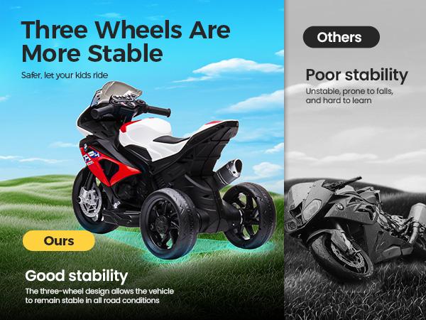 PHI VILLA Kids Electric Motorcycle with BMW Authorized, 12V Ride on Toy for Toddlers Battery Powered 3-Wheel Stable Design with Horn, Music & LED Lights
