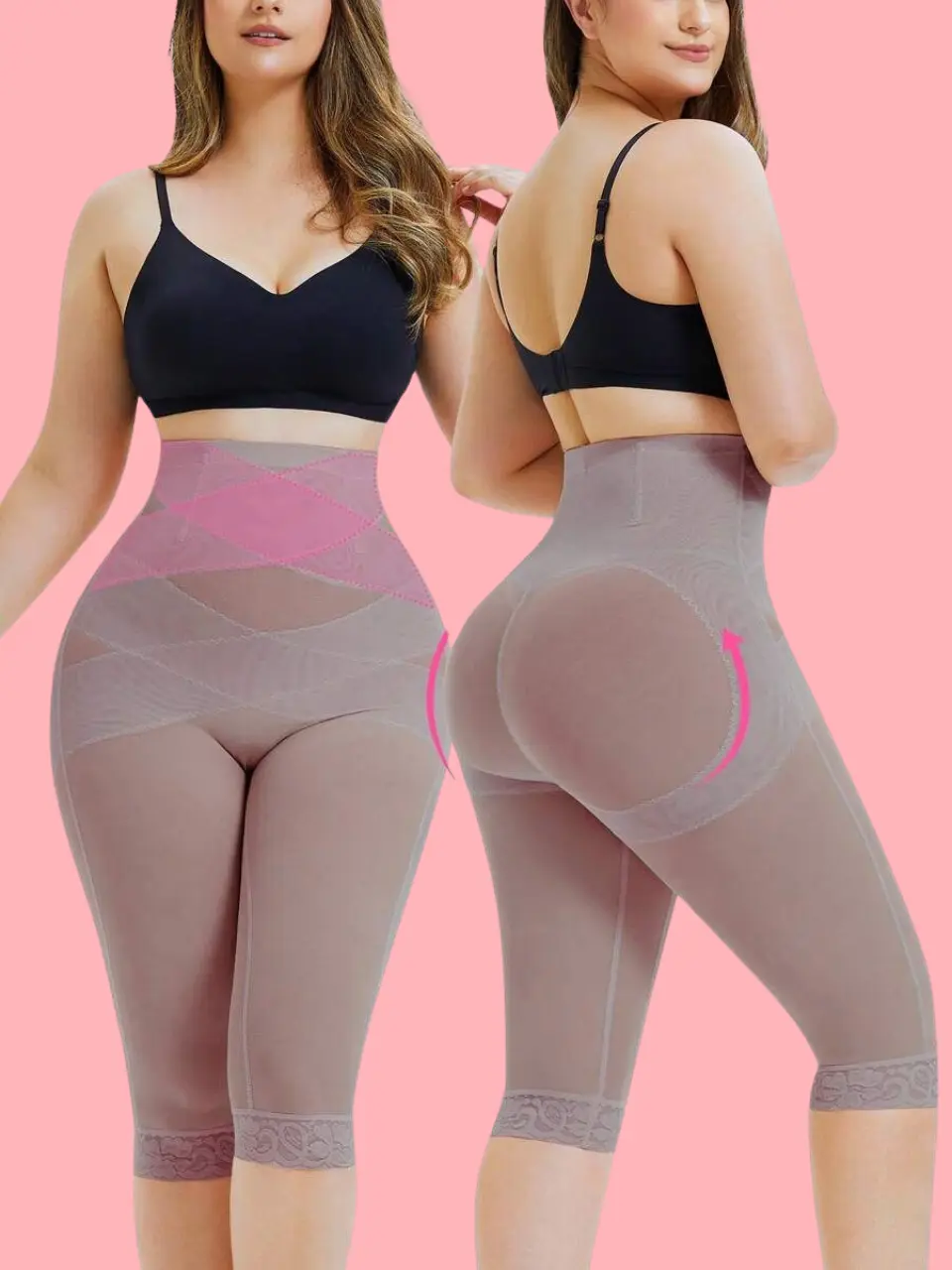 Postpartum Shapewear Capri for Women – High Waist Criss-Cross Tummy Control & Hip Enhancer Body Shaper Compression Womenswear