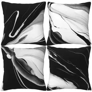 4pcs-Black and White Pattern Themed Throw Pillow Covers, Home Spring Décor Products, Suitable Living Room, Bedroom, Sofa and Bed Decoration, 2D Flat, Single Sided Printing, No Pillow Core, Home Textile