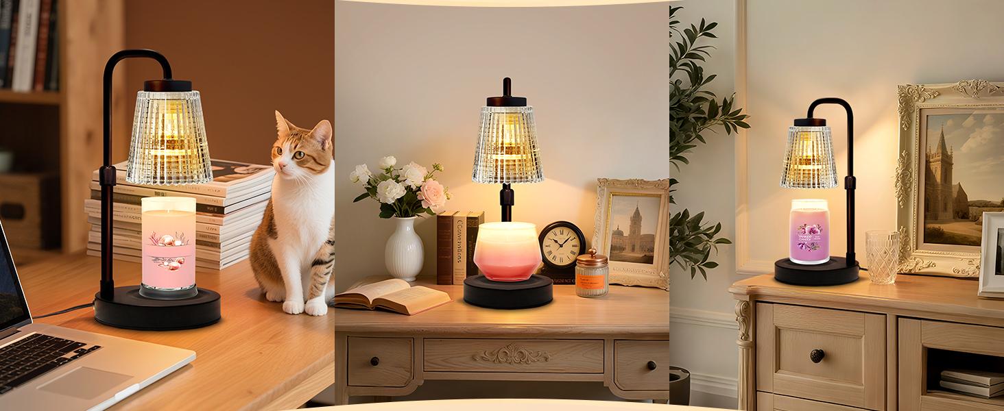Black Candle Warmer Lamp WithTimer and Dimmer,Fragrance Electric Wax Melt Warmer with 2 Bulbs,Scented Jar Lamp,Mother's Day Home Decor,Adjustable Height