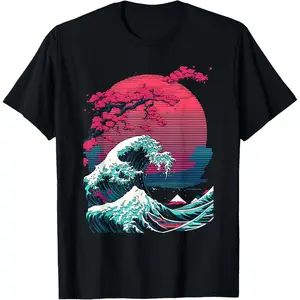 Great Wave off Kanagawa Retro Glitch Aesthetic Vaporwave T-Shirt  Graphic tees