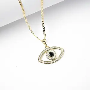 Collar Ojo Turco y Ojo Solar 14K Laminado con Cadena Cubana 2mm – 16”, 18”, 22”, Daily Wear Necklace, Necklace Gift