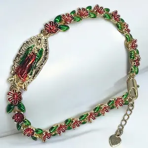 Virgin of Guadalupe Bracelet, Adjustable Gold Plated, Bright Colors