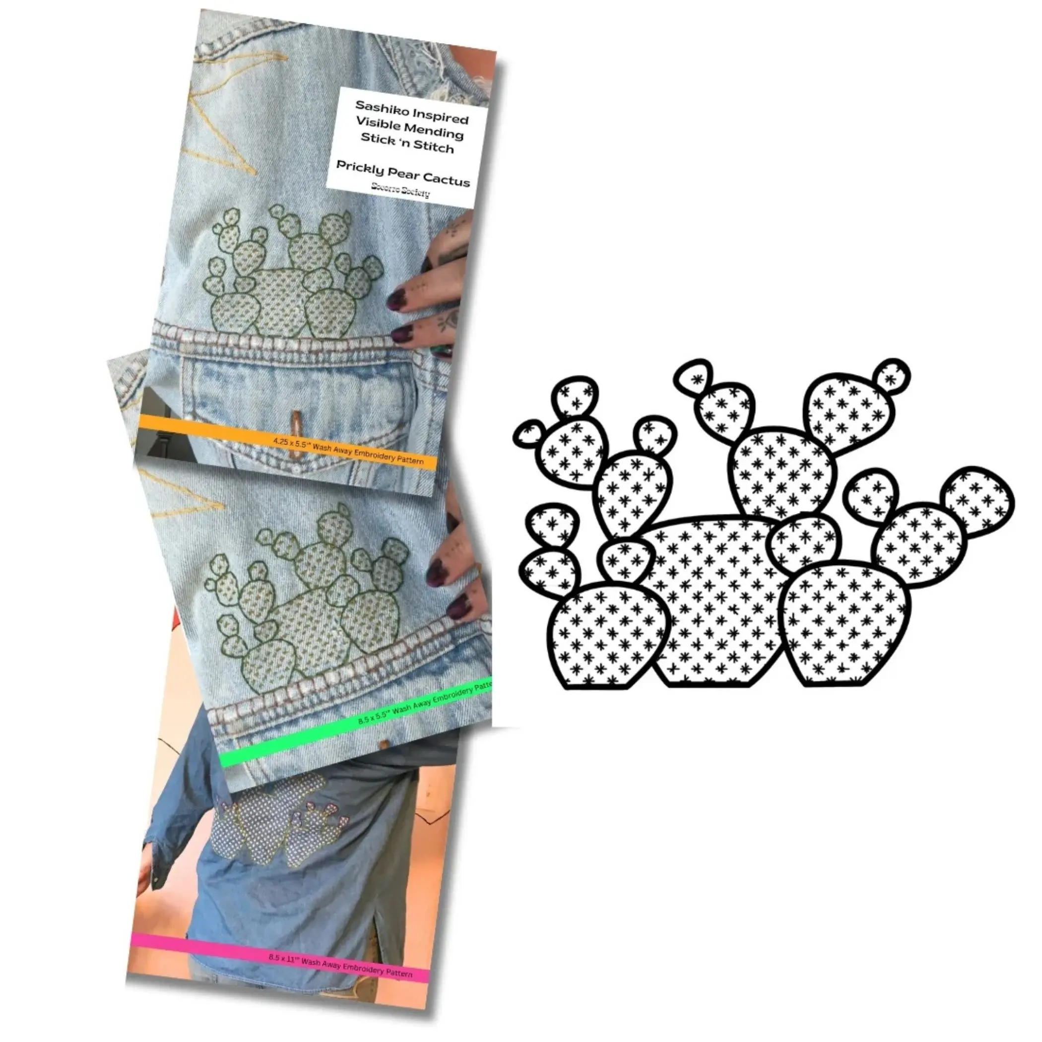 Socorro Society Sashiko Prickly Pear- Visible Mending Stick and Stitch Embroidery Pattern