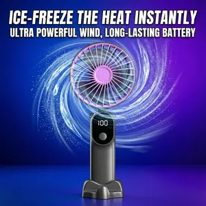 Portable Handheld Fan with Digital Display, Foldable Neck Fan, USB Rechargeable 3000Mah Battery, 180° Adjustable, 3 Speeds, Suitable for Personal Cooling, Travel, And Sports