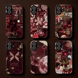 Rich Burgundy Aesthetic Phone Case, Y2K Red Girl Aesthetic Cover, Red Collage iPhone Case, Vintage Cherry Romance Case,  Luxury Dark Red Case Gift